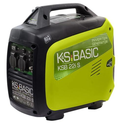 K&S BASIC KSB 22i S Generatore inverter 2000 W 4 Tempi Portatile Benzina Silenzioso per Campeggio Camper Pesca Caravan con Modalità Eco, 2x230 V Prese, Rame, Compatto Silenzioso Leggero