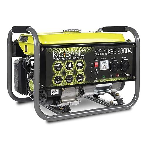 KSB 2800A, generatore di corrente in alluminio, a benzina, 6,5 CV, motore a benzina a 4 tempi, con regolatore di tensione automatico 230 V (AVR), 2800 Watt, 16 A, per la casa e il tempo libero