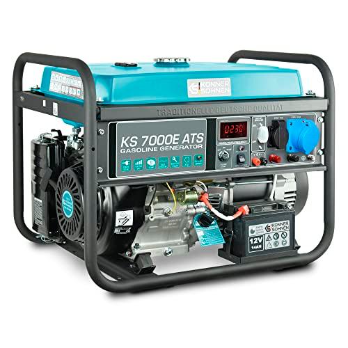 Generatore a benzina KS 7000E ATS potenza massima 5500 W, con avviamento manuale/elettrico, indicatore livello olio, protezione da sovraccarico e cortocircuito, avvolgimento in rame
