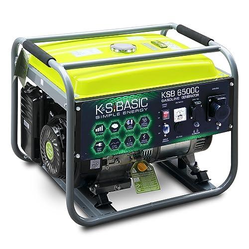 KSB 6500C Generatore di corrente 5,5 kw, motore a benzina a 4 tempi, avviamento manuale, potenza motore 15 cv generatore di emergenza domestica per Garage Officina Cantiere Camping