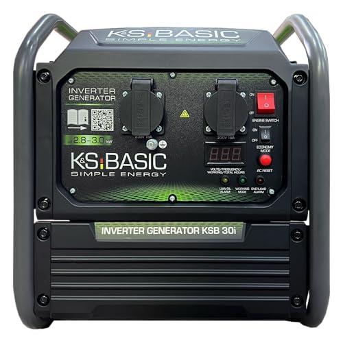 K&S Basic 30i Generatore inverter, 2800 W, potenza nominale 3000 W massima, generatore di emergenza a benzina, onda sinusoidale pura, modalità ecologica, generatore di corrente per casa, campeggio e