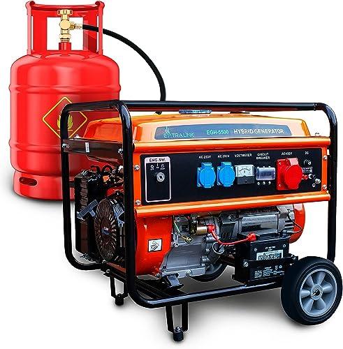 Extralink Generatore di Corrente 5500W Benzina/Gas | Gruppo Elettrogeno Trifase 400 V con Avviamento Elettrico e Sinusoide Pura | Portatile e Silenzioso per Casa, Officina e Campeggio