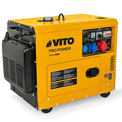 VITO - Gruppo elettrogeno 8 KVA Diesel Monofase/Trifase 4T 12CV 498 cm³ 6500W Avviatore elettrico Silenziatore Autonomia 8h